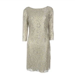 Calvin Klein V-Back Metallic Sheath Lace Dress